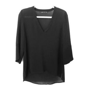 Zara black georgette v-neck blouse